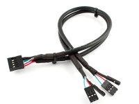 Кабель порта USB2.0 x 2, "плата"-"плата", 10pin -> 2 x (3pin + 1pin), 30см, серый, Definum DF-USB2-BC4-030-GY